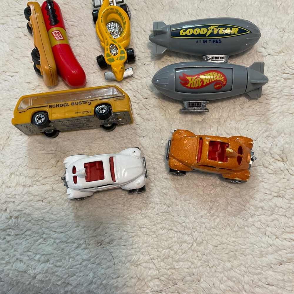 Hot Wheels and Goodyear Die-Cast Vehicle Set - Orange, Yellow, White, Gray